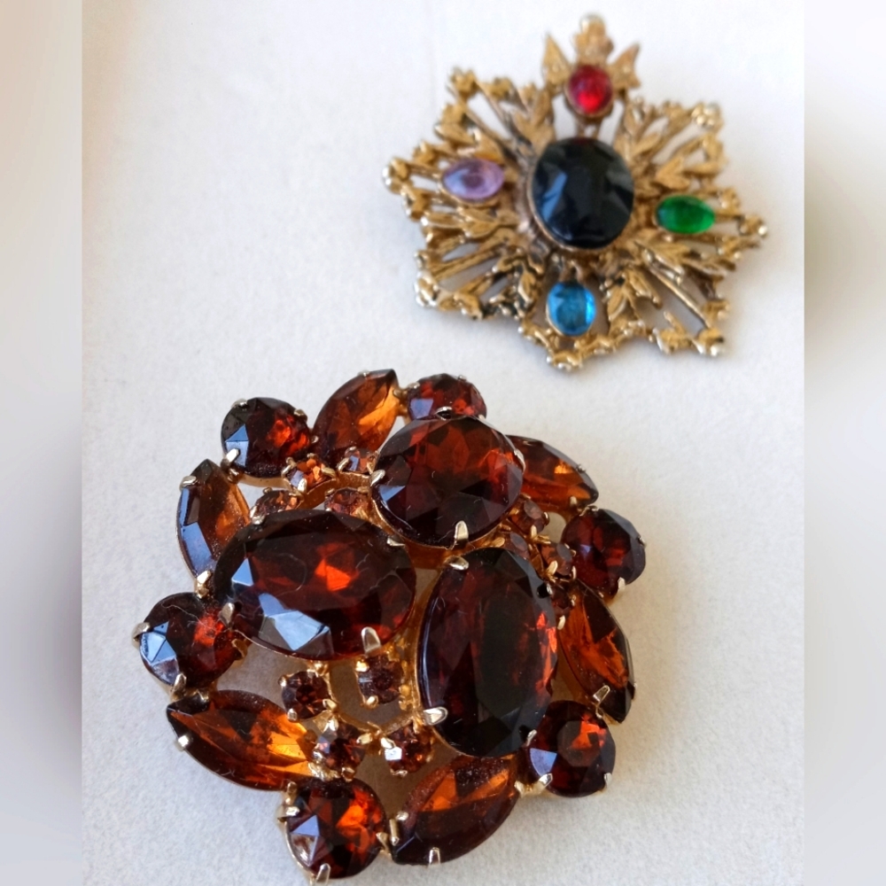 Vintage Colorful Gold Brooch Bundle Amber Multi-Color - Picture 1 of 10